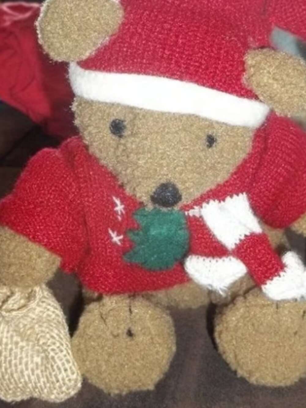 Cute Christmas Bear Plush. 10" Has a flaw
